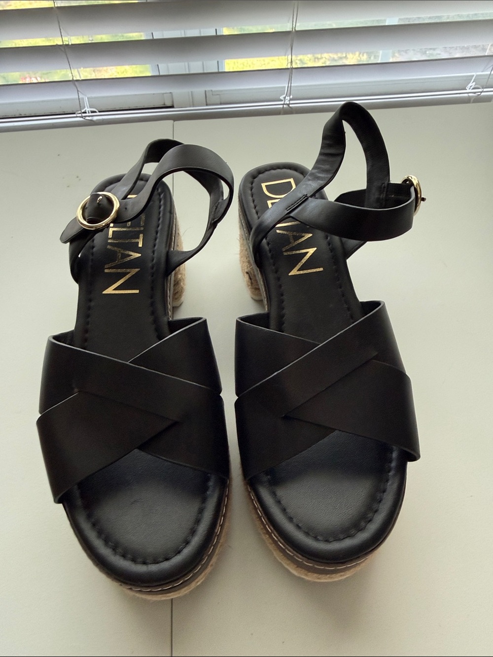 DOLAN Black Crisscross Espadrille Wedge Sandals
